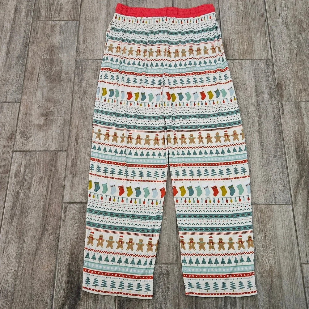 Little Sleepies Pajama Pants Mens L White Gingerbread Fair Isle Bamboo Christmas